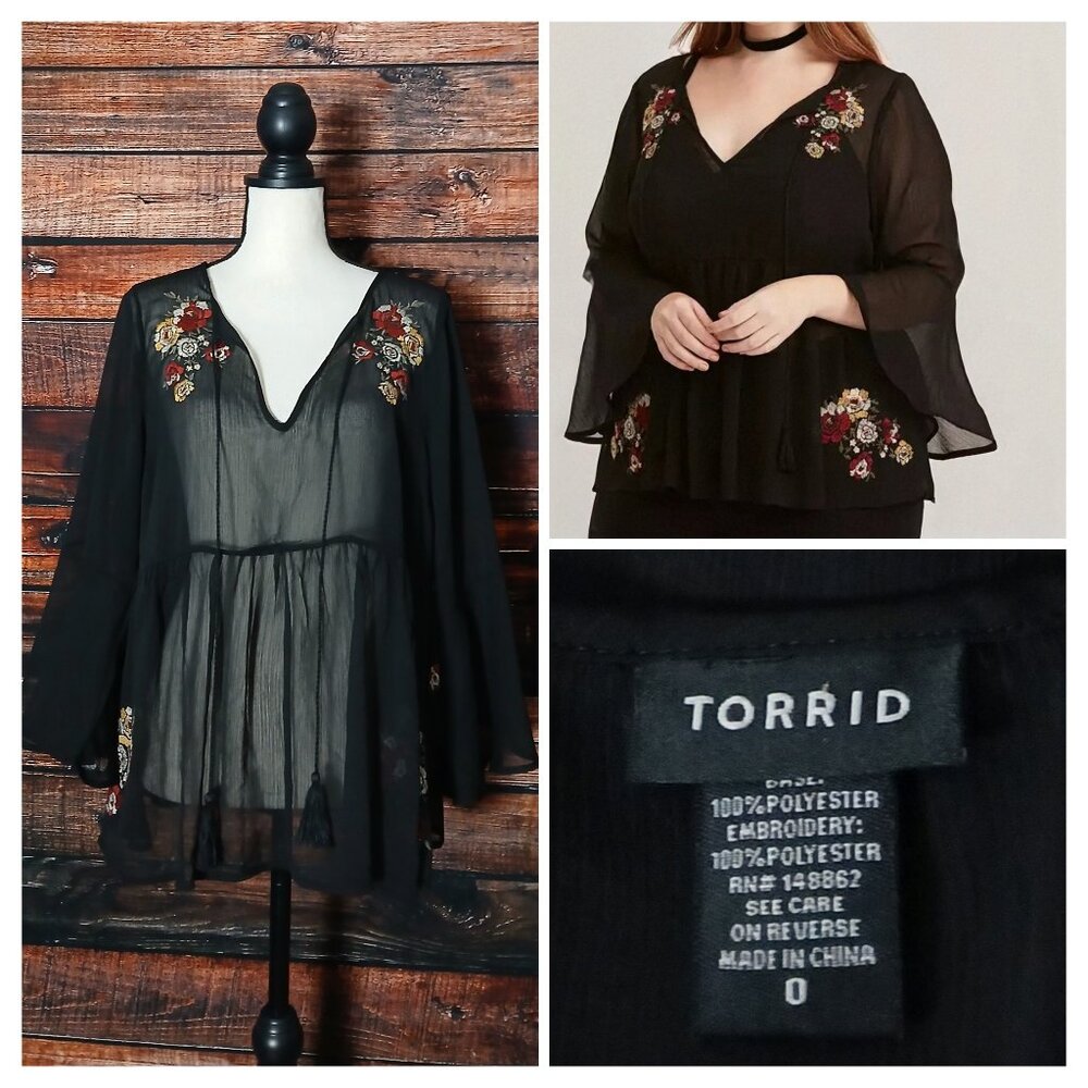 Torrid Peasant Top 0 12 Embroidered Bell Sleeve